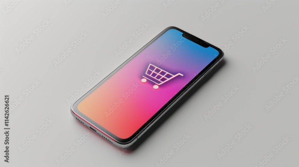 Fototapeta premium Smartphone with Shopping Cart Icon: Symbolizing Online Shopping and E-commerce