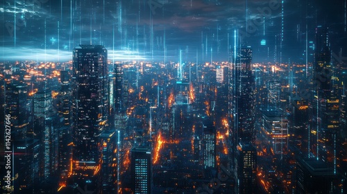 Wallpaper Mural A futuristic cityscape illuminated by neon lights and digital elements. Torontodigital.ca