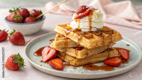 Whipped Cream on Waffle Stack
