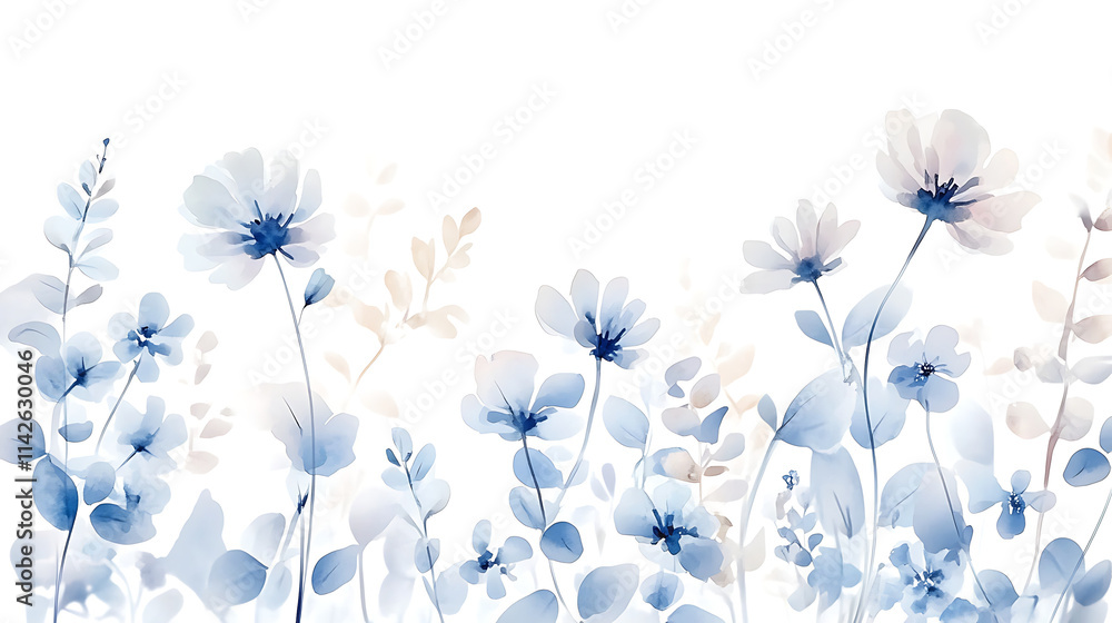 Fototapeta premium Watercolor floral illustration set with delicate flowers and leaves, isolated on white background. Soft watercolor floral bouquet set, vibrant blooms and greenery, isolated on white background
