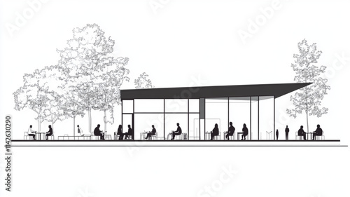 Architectural side view of seated people, designed for elevation plans. Vector icon
