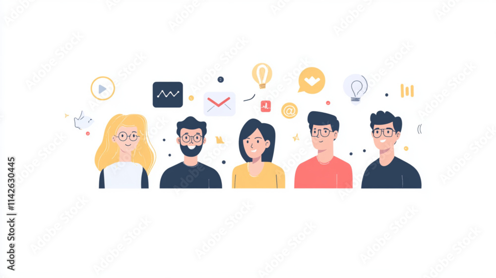 Business and digital marketing concept illustrations with diverse individuals. Vector icon Business and digital marketing concept illustrations with diverse individuals. Vector icon