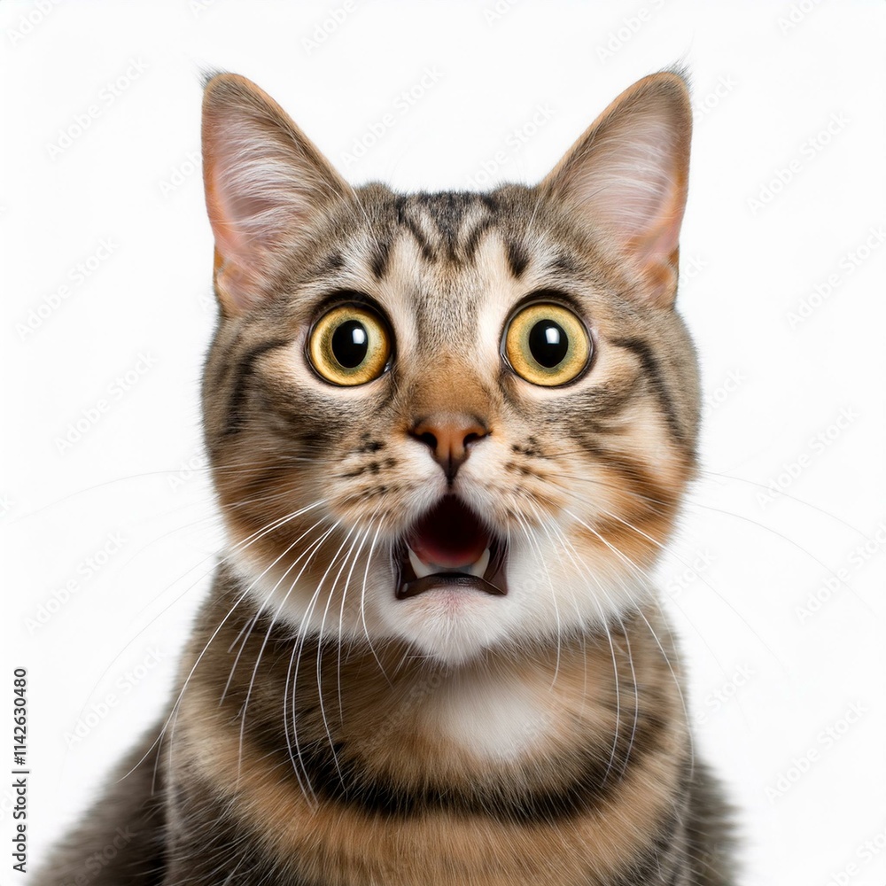 Surprised cat expression on white background Surprised cat expression on white background