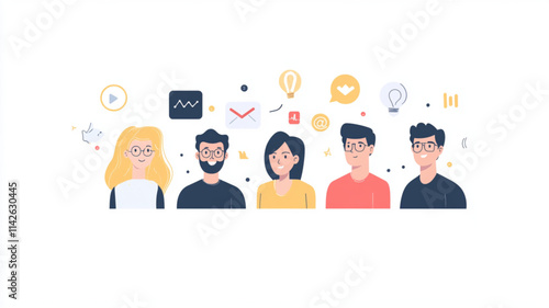 Business and digital marketing concept illustrations with diverse individuals. Vector icon