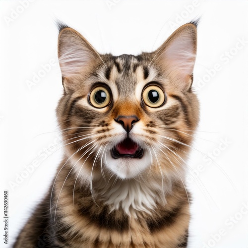 Surprised cat expression on white background