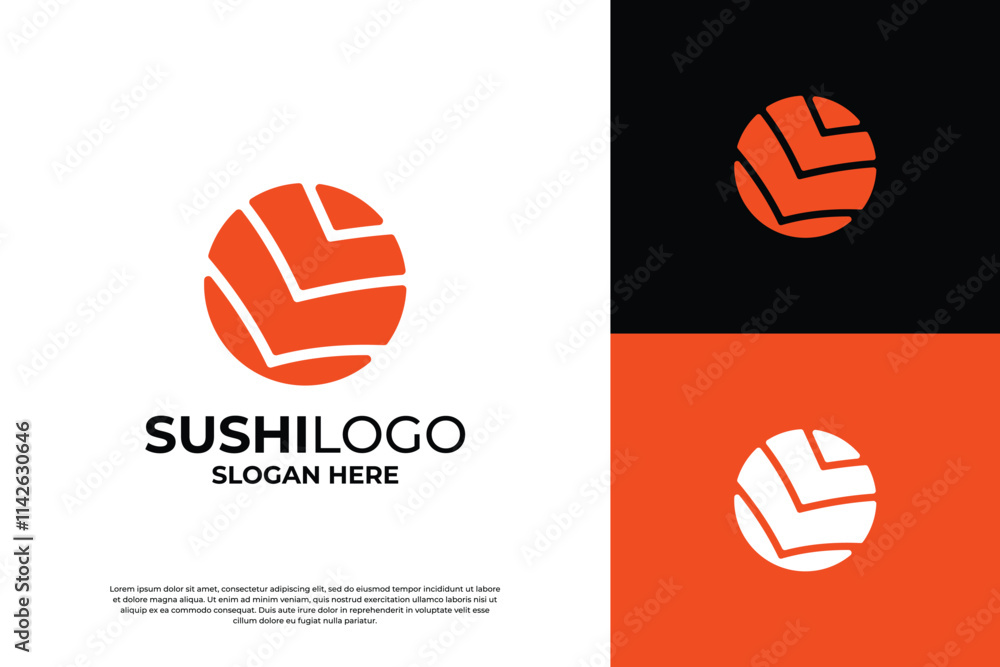 Fototapeta premium Salmon Sushi Logo Design For Restaurant