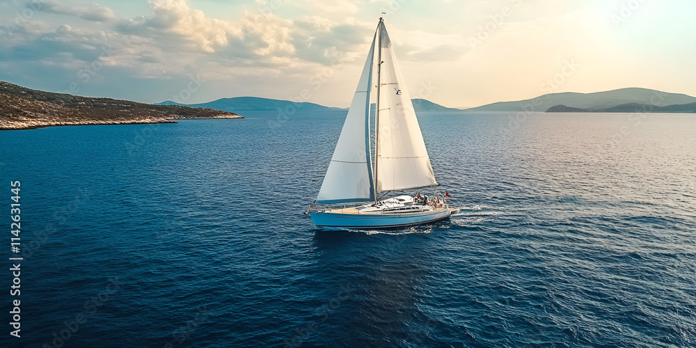 Fototapeta premium Sailboat Cruising in Open Blue Waters