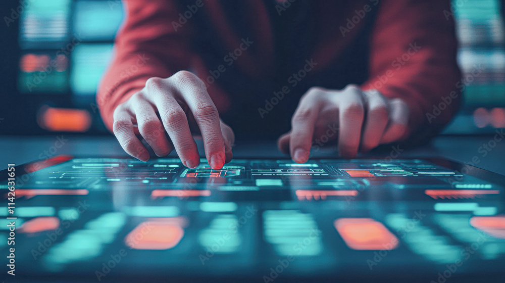 A person is using a computer with their hands on the screen A person is using a computer with their hands on the screen