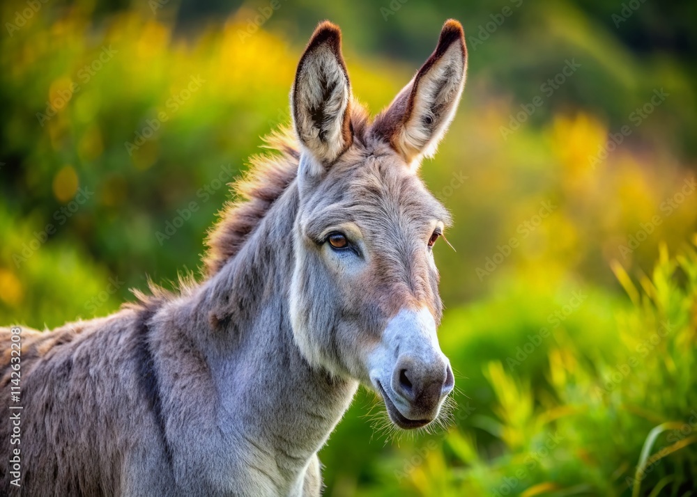 Gray Donkey,  Esel Grau, Burro Gris,  Asno Gris,  Grigio Asino: Majestic Donkey Portrait, Left Pose, Copy Space