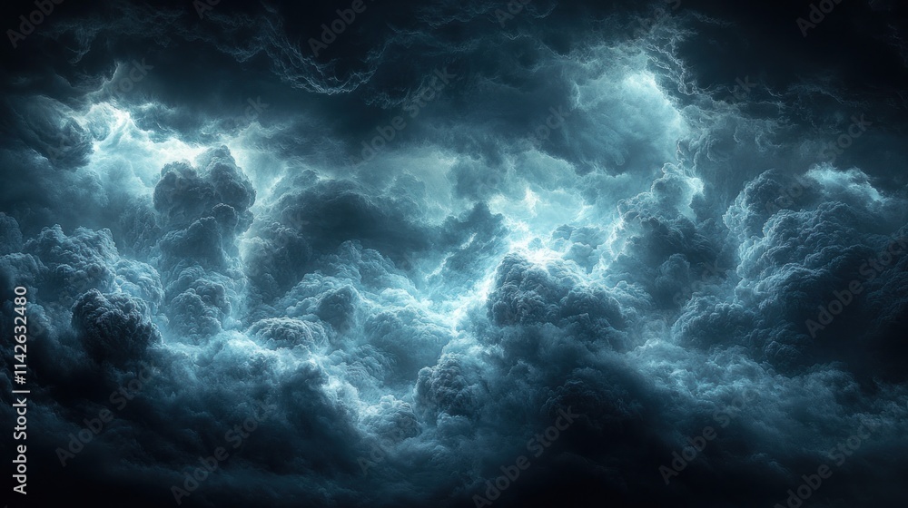 Fototapeta premium Dramatic stormy sky with lightning illuminated clouds.