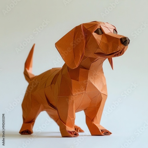 Stylish origami dog sculpture in vibrant orange. photo