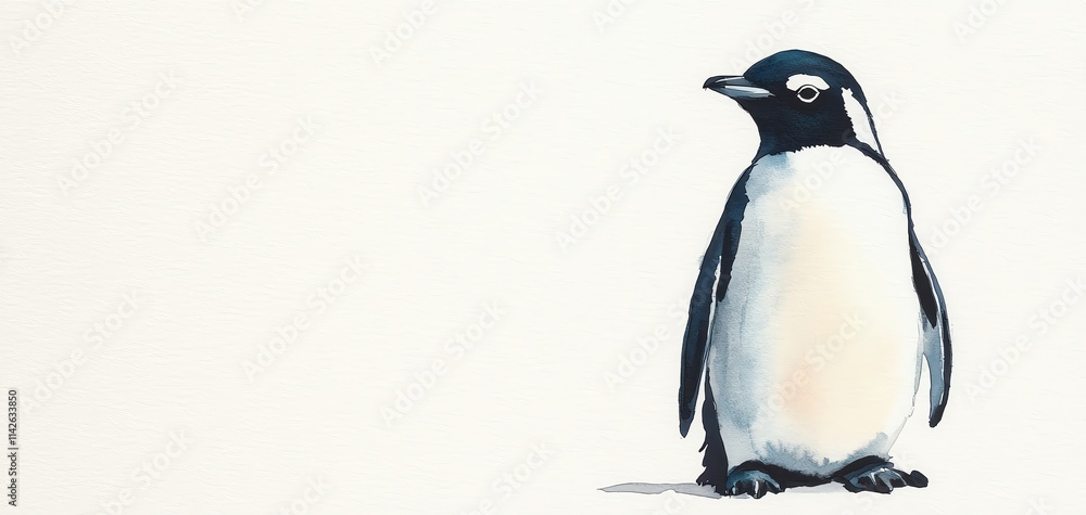 Fototapeta premium An adorable penguin standing gracefully against a simple light background. watercolor style.