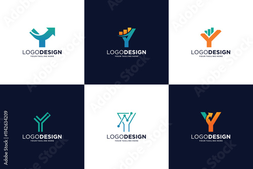 Set Of Letter Y Logo Design With Grow Statistic