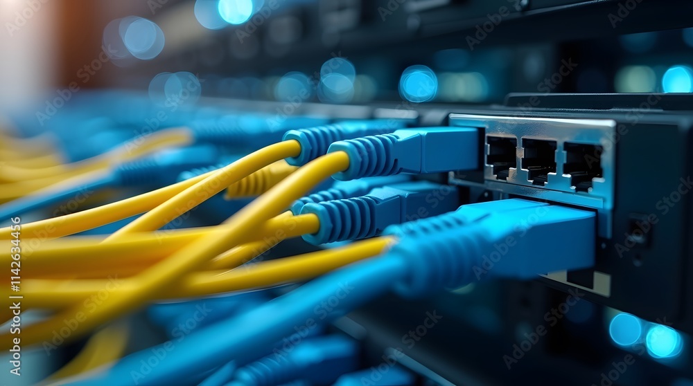 Data Center Network Cables and High-Performance Servers Representing Modern Technology Infrastructure and Connectivity Data Center Network Cables and High-Performance Servers Representing Modern Technology Infrastructure and Connectivity