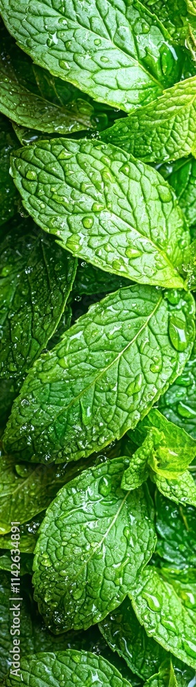 Fresh Mint Leaves with Water Droplets Fresh Mint Leaves with Water Droplets