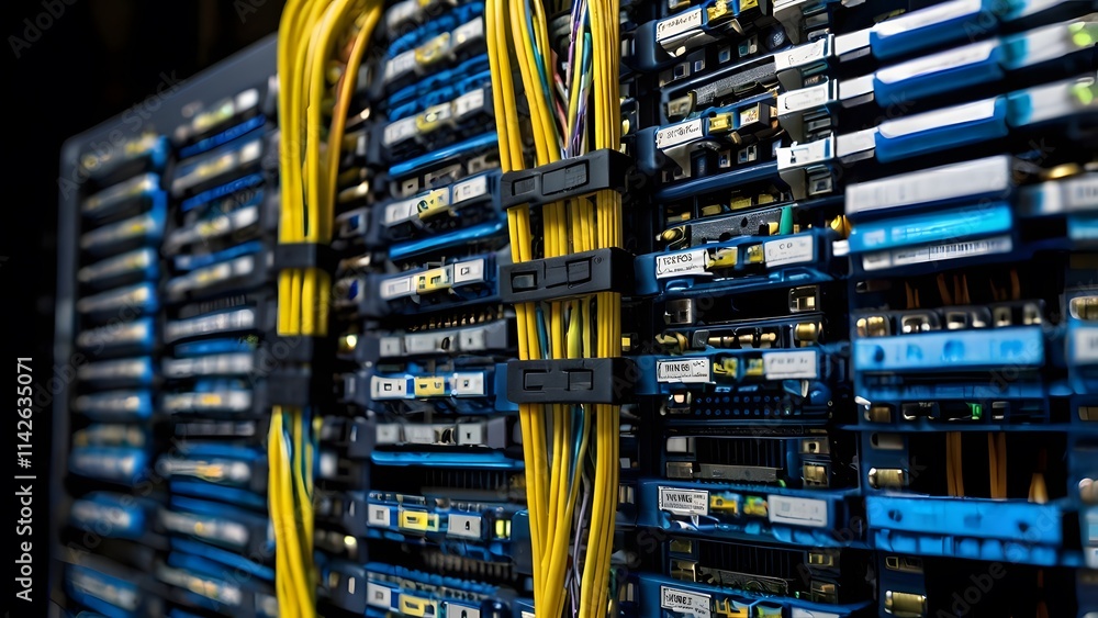 Data Center Network Cables and High-Performance Servers Representing Modern Technology Infrastructure and Connectivity Data Center Network Cables and High-Performance Servers Representing Modern Technology Infrastructure and Connectivity