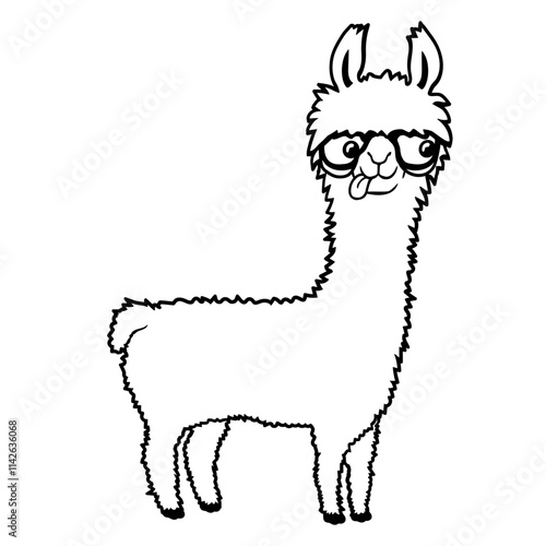 Llama Nerd Geek Horn-Rimmed Glasses Smart Funny Design Lover Art Vector Illustration Card T-Shirt Poster Sticker Graphic Print Decorative Drawing Isolated Logo Decoration Symbol Creative Cool Style