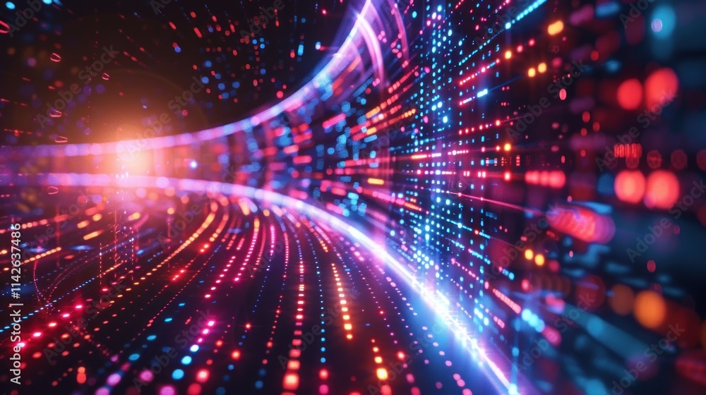 Neon Tunnel of Data: A Futuristic Stream of Digital Information Flowing Through Cyberspace Neon Tunnel of Data: A Futuristic Stream of Digital Information Flowing Through Cyberspace