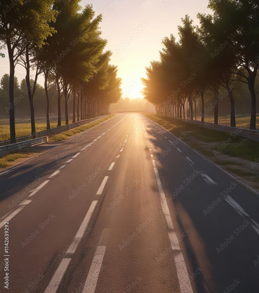 Scenic view of a wide race track lined with trees at sunset, scenic, race track, nature