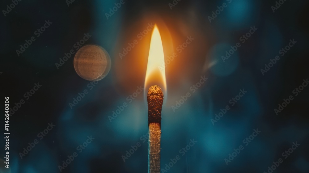 Single Burning Matchstick in the Dark: A Close-Up Single Burning Matchstick in the Dark: A Close-Up