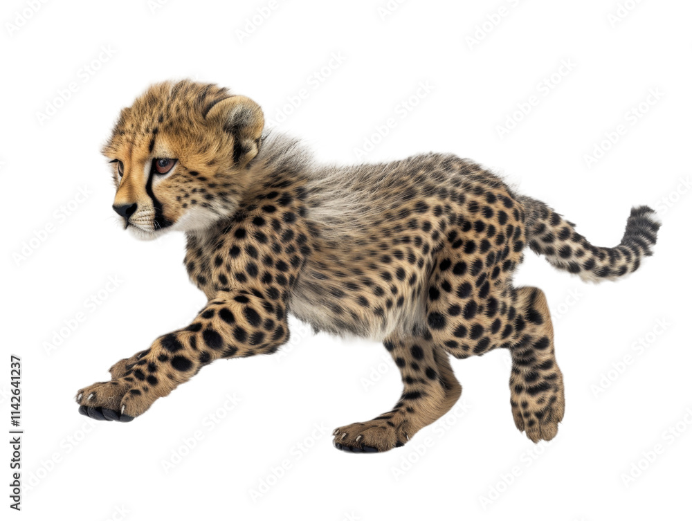 Cute Cheetah Cub Playfully Running in a Studio Setting Cute Cheetah Cub Playfully Running in a Studio Setting