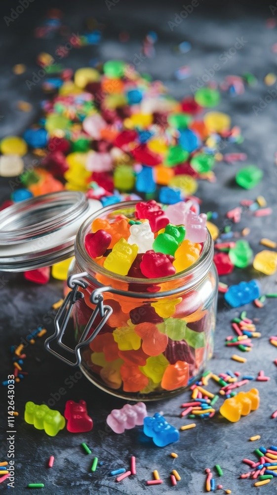Jar of gummy bears with a lid on top Jar of gummy bears with a lid on top