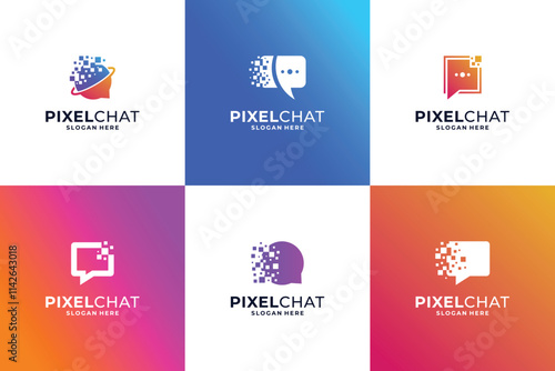 Smart chat with pixel concept logo design