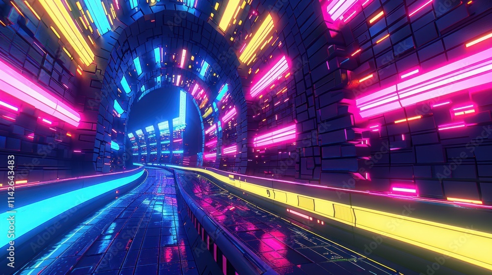 Neon Tunnel Journey: A Futuristic Cyberpunk Corridor Illuminated Neon Tunnel Journey: A Futuristic Cyberpunk Corridor Illuminated