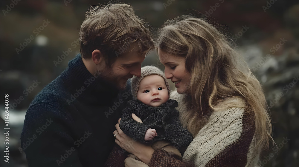 Obraz premium Family Photo: Tender Moment, Parents and Baby
