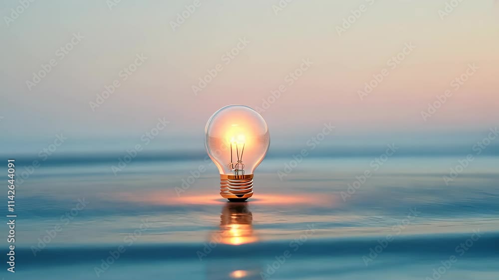 Glowing Light Bulb Floating on Water at Sunset: Idea, Innovation, and Inspiration Glowing Light Bulb Floating on Water at Sunset: Idea, Innovation, and Inspiration