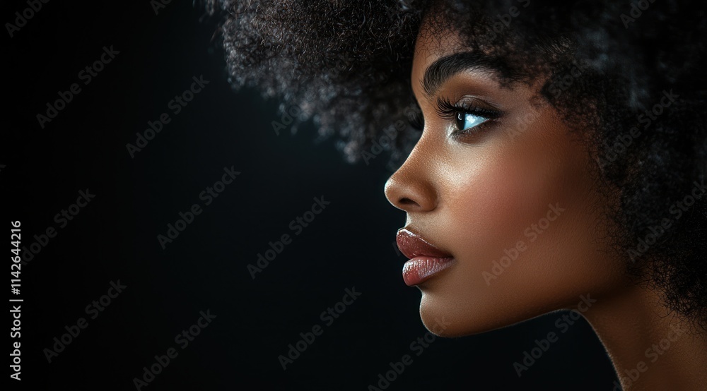 A close-up portrait of a beautiful black woman with long shiny hair and make-up . Haircare, beauty and cosmetics concept. A close-up portrait of a beautiful black woman with long shiny hair and make-up . Haircare, beauty and cosmetics concept.