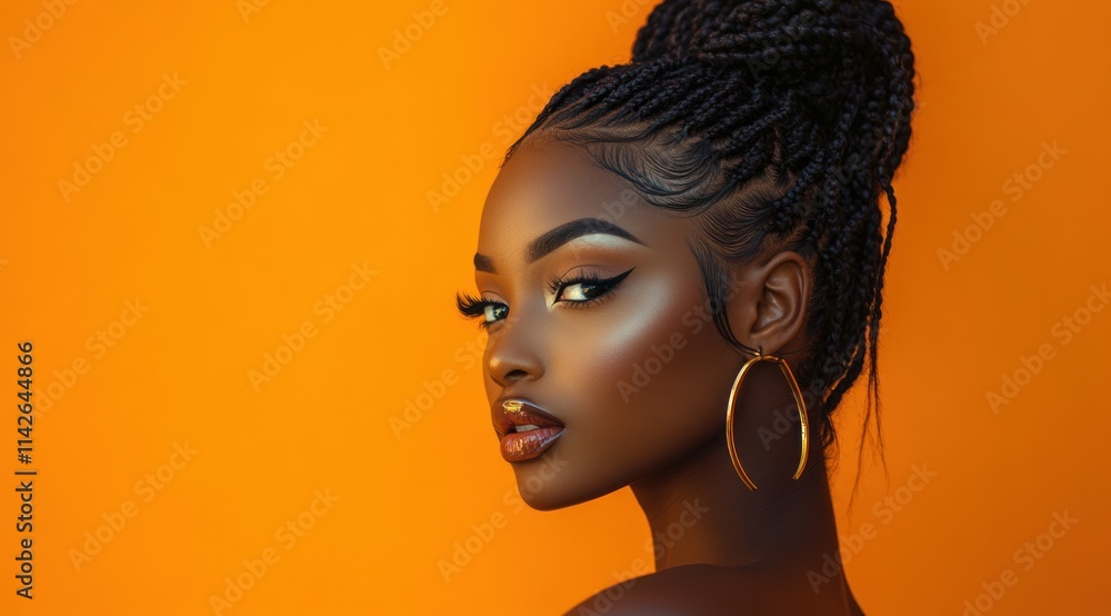 A close-up portrait of a beautiful black woman with long shiny hair and make-up . Haircare, beauty and cosmetics concept. A close-up portrait of a beautiful black woman with long shiny hair and make-up . Haircare, beauty and cosmetics concept.