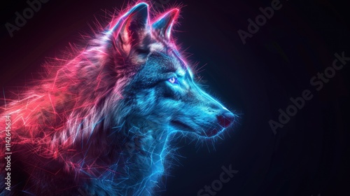 Neon Wolf: A portrait of a majestic wolf illuminated by vibrant neon lights