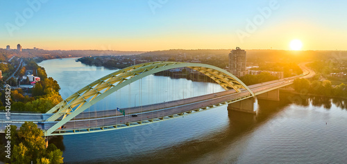 Aerial Panorama Sunrise Over Ohio River and Daniel Carter Beard Bridge photo