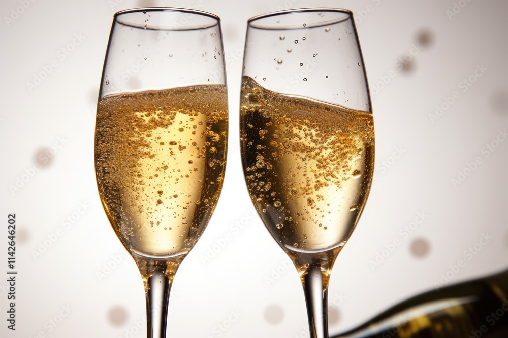 A close-up shot of two champagne flutes clinking together in celebration, with bubbles rising in the glasses. The background is softly blurred to emphasize the glasses A close-up shot of two champagne flutes clinking together in celebration, with bubbles rising in the glasses. The background is softly blurred to emphasize the glasses