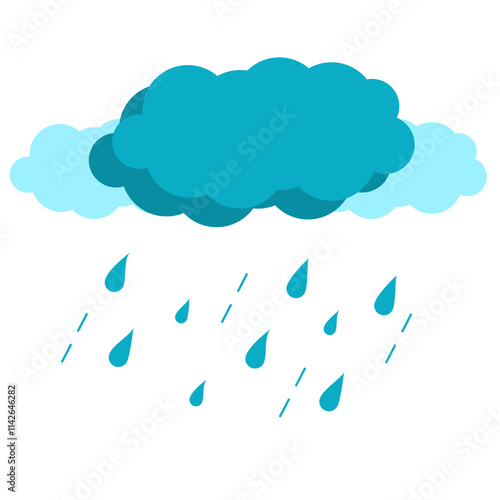 Flat Cute Rain Cloud Illustration Symbol with Unique Style Design, Unusual Rainy Weather Forecast Template Vector. High Quality.