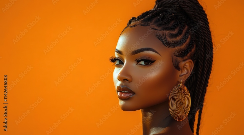 A close-up portrait of a beautiful black woman with long shiny hair and make-up . Haircare, beauty and cosmetics concept. A close-up portrait of a beautiful black woman with long shiny hair and make-up . Haircare, beauty and cosmetics concept.