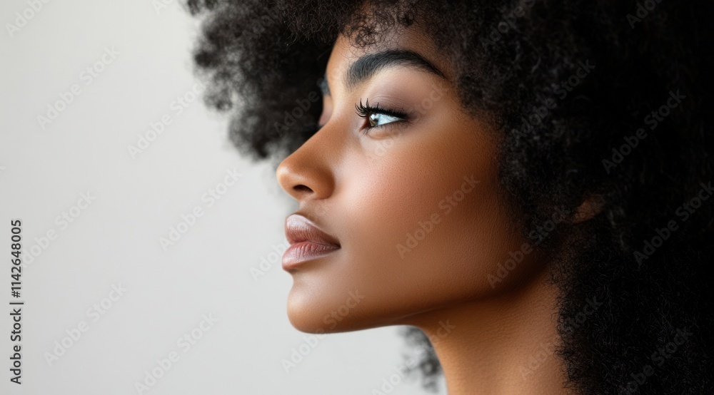 A close-up portrait of a beautiful black woman with long shiny hair and make-up . Haircare, beauty and cosmetics concept. A close-up portrait of a beautiful black woman with long shiny hair and make-up . Haircare, beauty and cosmetics concept.