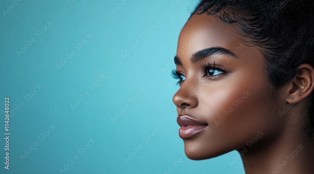 A close-up portrait of a beautiful black woman with long shiny hair and make-up . Haircare, beauty and cosmetics concept. A close-up portrait of a beautiful black woman with long shiny hair and make-up . Haircare, beauty and cosmetics concept.
