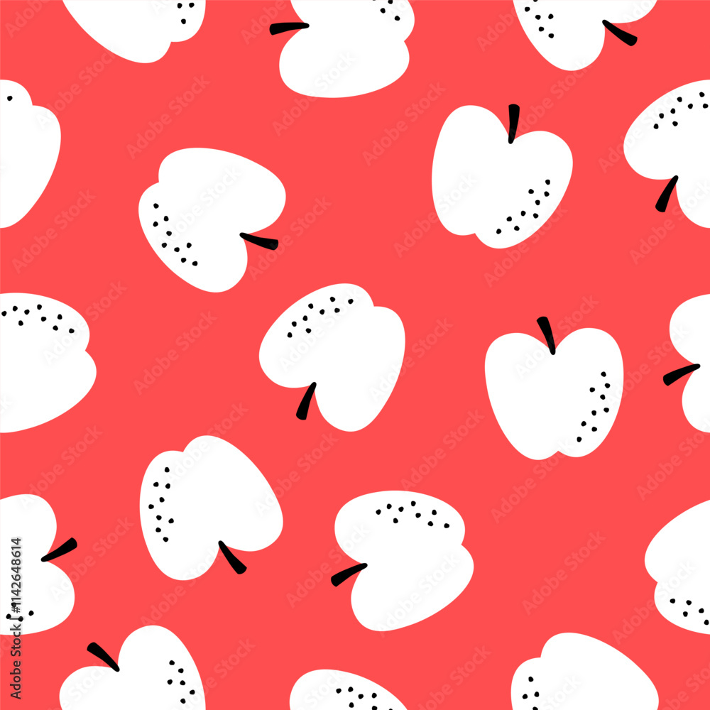 Pink seamless pattern with white apples Pink seamless pattern with white apples