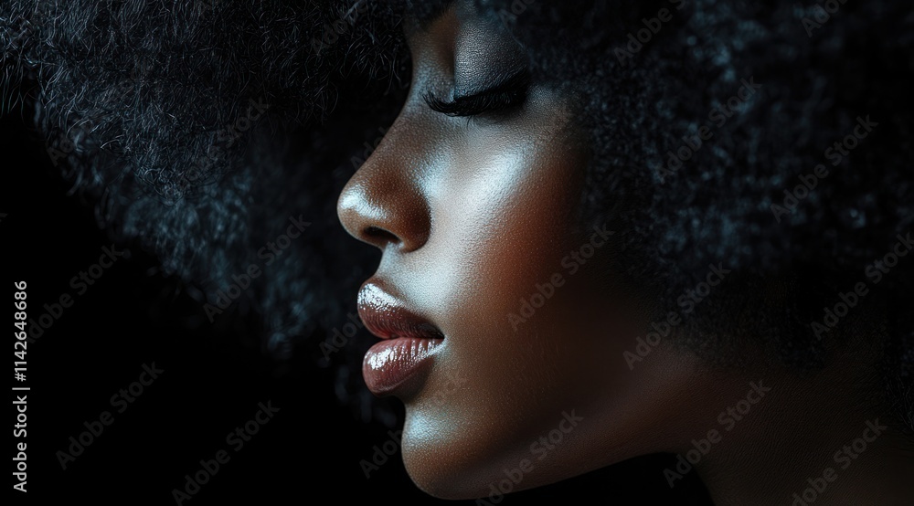 A close-up portrait of a beautiful black woman with long shiny hair and make-up . Haircare, beauty and cosmetics concept. A close-up portrait of a beautiful black woman with long shiny hair and make-up . Haircare, beauty and cosmetics concept.