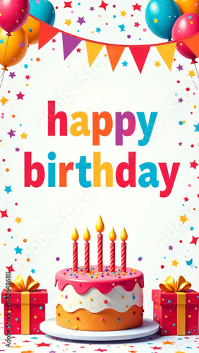 Obraz na płótnie This is a joyful birthday card featuring a delightful cake and gifts w salonie