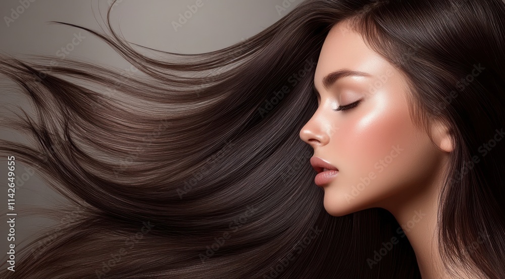 A close-up portrait of a beautiful european woman with long hair and make-up . Haircare, beauty and cosmetics concept. A close-up portrait of a beautiful european woman with long hair and make-up . Haircare, beauty and cosmetics concept.