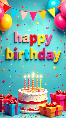 Obraz na płótnie This is a joyful birthday card featuring a delightful cake and gifts w salonie