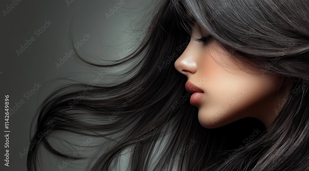A close-up portrait of a beautiful european woman with long hair and make-up . Haircare, beauty and cosmetics concept. A close-up portrait of a beautiful european woman with long hair and make-up . Haircare, beauty and cosmetics concept.