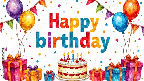 Obraz na płótnie This is a joyful birthday card featuring a delightful cake and gifts w salonie