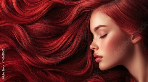 A close-up portrait of a beautiful european woman with long hair and make-up . Haircare, beauty and cosmetics concept.