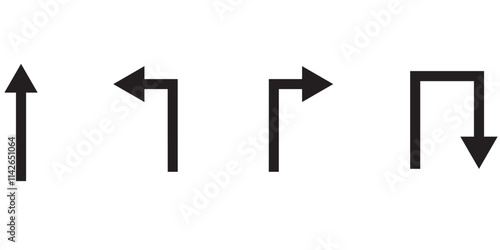 go straight this way one way only u turn left and right black arrow sign vector illustration.