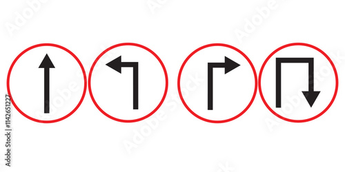 go straight this way one way only u turn left and right black arrow sign vector illustration.