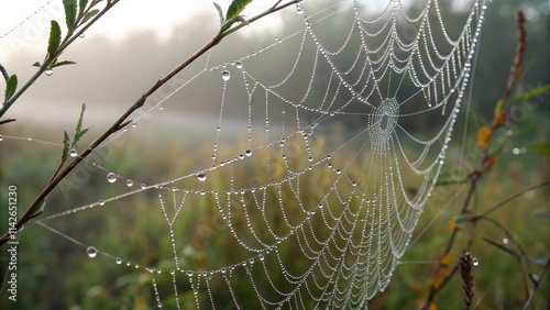 Spider web with dew drops photo